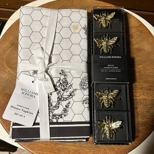 Williams Sonoma Honeycomb Set Of 4 Napkin’s With Set Of 4 🐝 Bee Napkin Rings BN